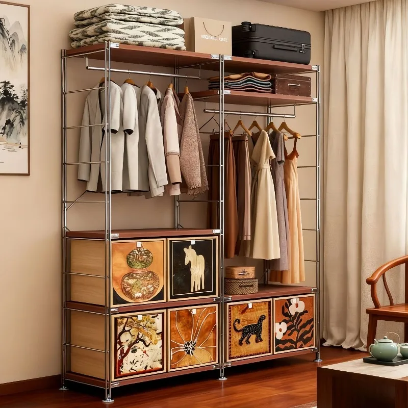 46Cm deep open wardrobe Japanese log wind rack walk-in hanger floor-to-ceiling bedroom wardrobe cloakroom