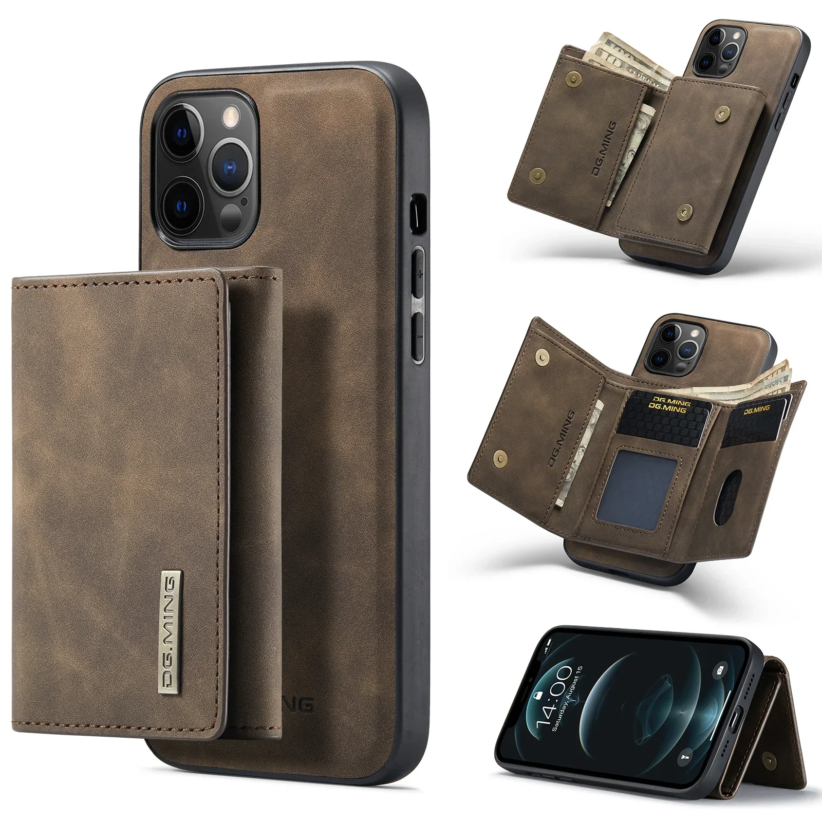 2in1 Intelligent Divide Split Body Magnetic Case Bag for IPhone 11 12 13 Mini 14 15 Plus 16 Pro Max X XR PU Leather Wallet Cover