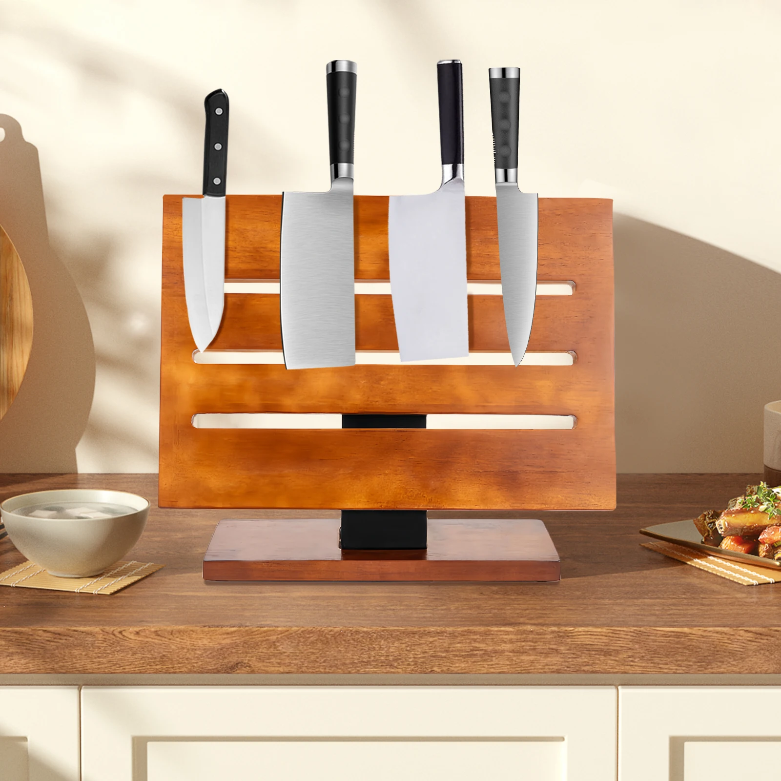 

Kitchen Magnetic Knife Block Holder, Wood Storage Knife Tool Organizer, Multifunctional Magnetic Wooden Detachable Knife Holder