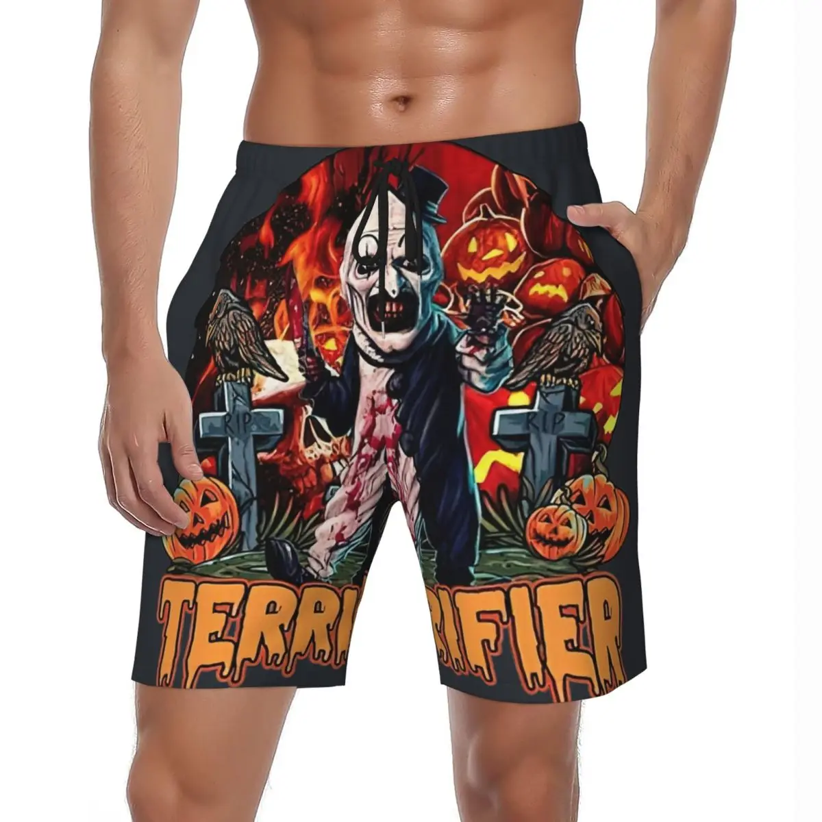 

Bathing Suit Terrifier Horror Movie Characters Board Shorts Summer Beach Short Pants Male Sports Surf Fast Dry Swim Trunks