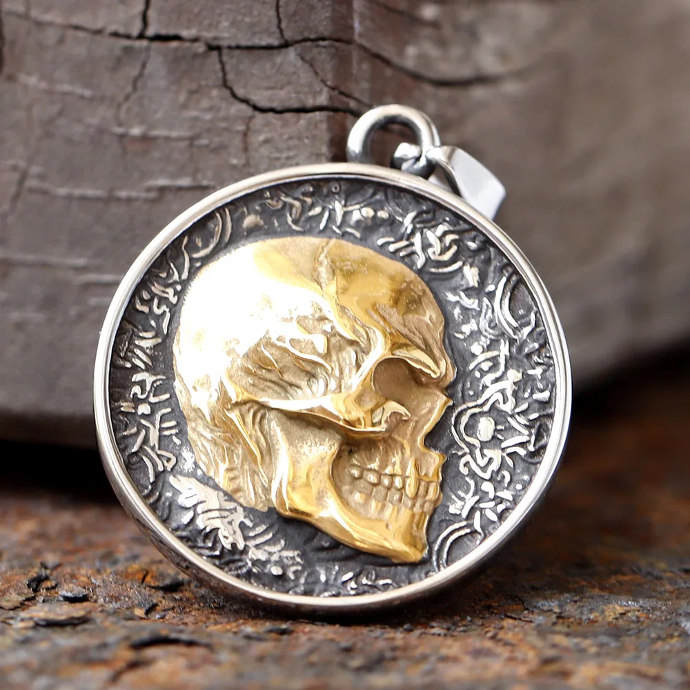Neue Mode Punk Edelstahl überwältigende doppelseitige Skelett Anhänger Kette Halskette Männer Schmuck Geschenk versand kostenfrei