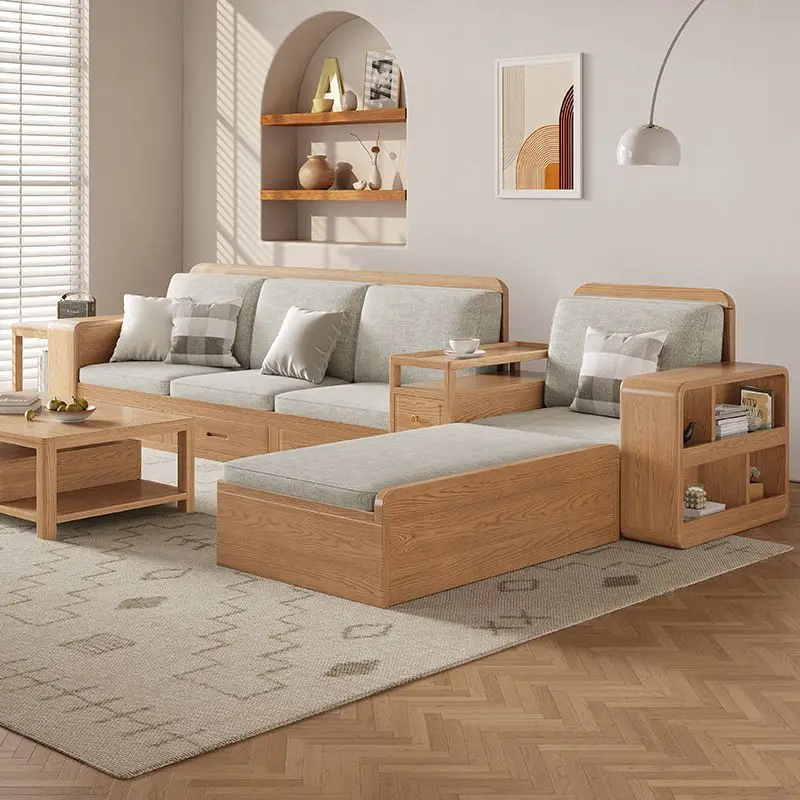 Q  ash solid wood sofa straight row sofa living room small apartment combination princess storage furniture