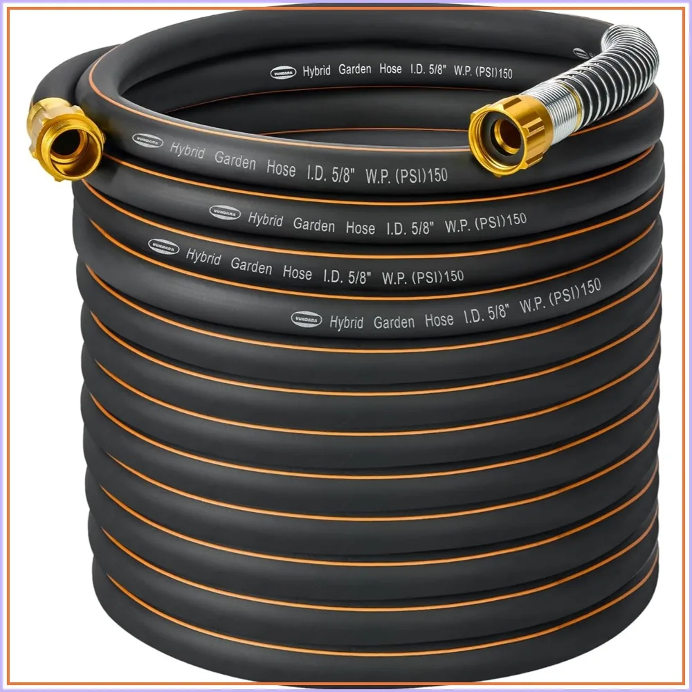 

5/8 in. x 100 ft. High Flow Heavy Duty Garden Hose, Flexible Hybrid Rubber, No Memory, Durable for Watering & Irrigation