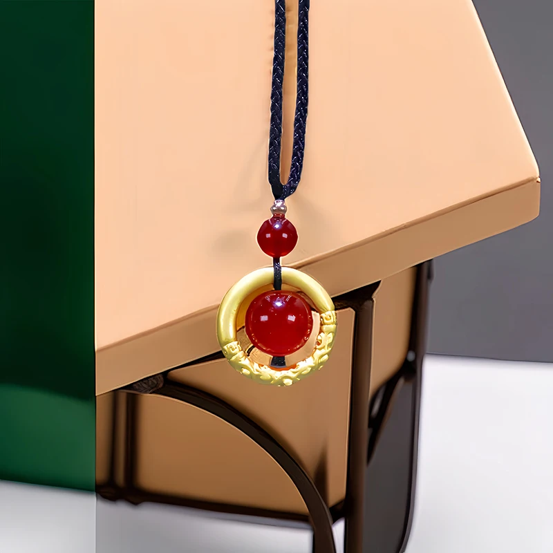 Red Real Jade Bead Pendant Necklace Carved Talismans Chain Gemstone Natural Jewelry Choker Charm 18K Gold Plated Stone Fashion