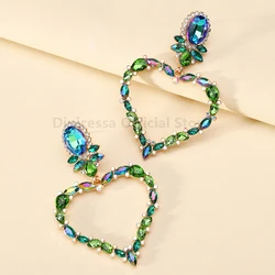 Korean Fashion Jewelry Shining Colorful Glass Hollow Heart Dangle Drop Earrings For Women Classic Vintage Statement Accessories