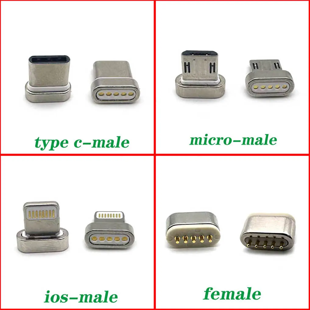 For 5Pin Fast Charging Magnetic Cable Plug Tips Type C Micro USB C Plugs Quick Charge Magnet Charger Plug For iPhone Xiaomi