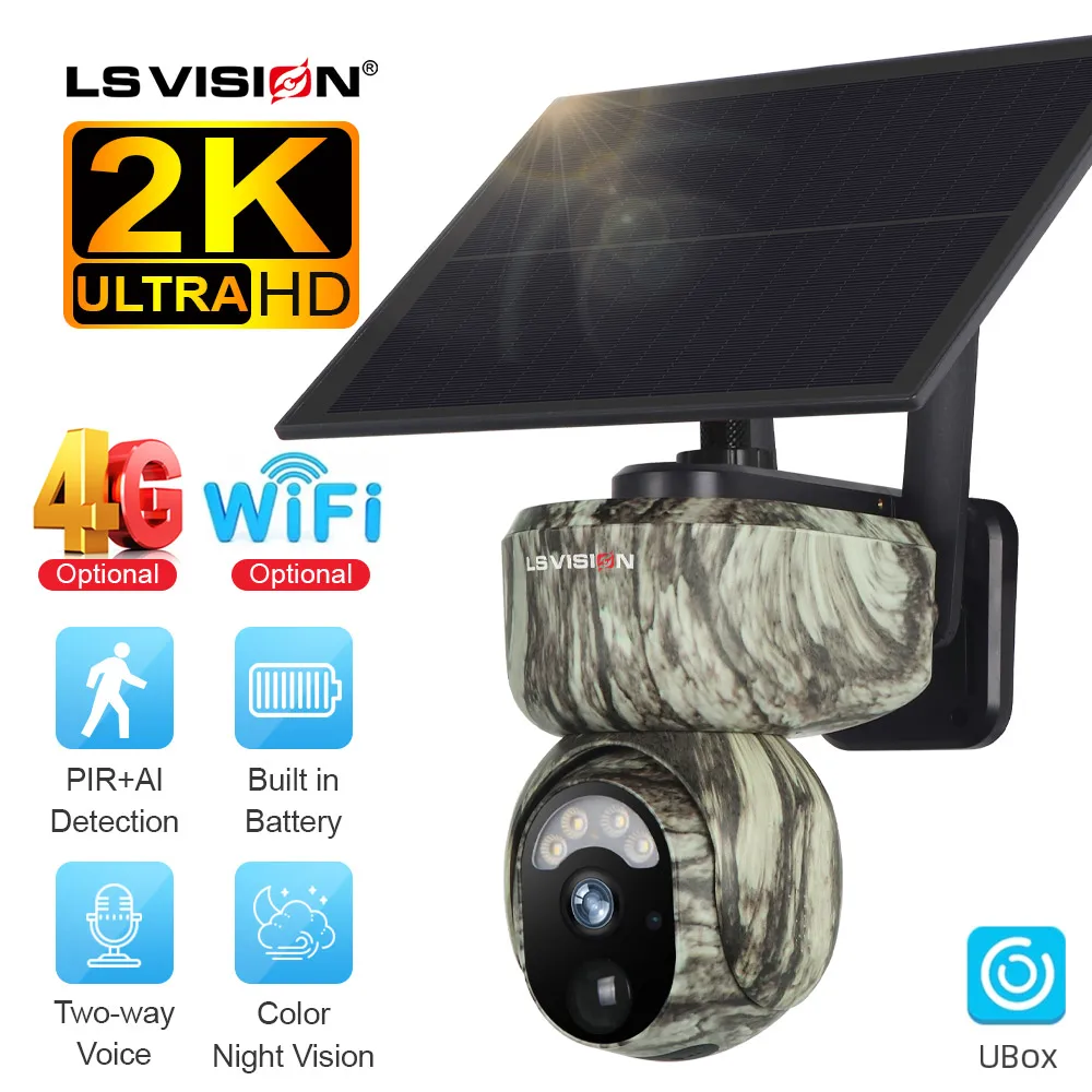 

LS VISION 4MP Solar Trail Camera Wireless Outdoor 4G/WiFi PTZ Human/Animal Detection 2-Way Talk IP66 Waterproof Security Cameras