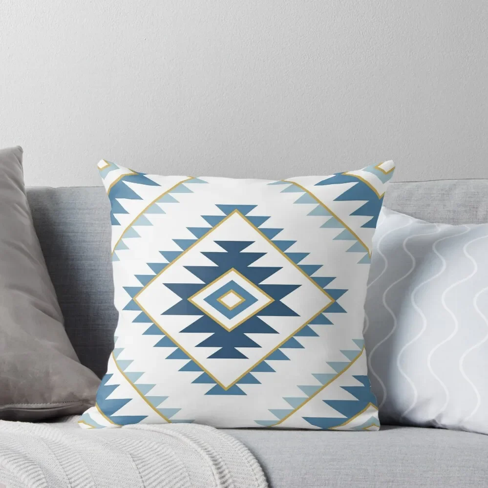 Aztec Style Motif Pattern Blues White Gold Throw Pillow Cushions For Children Sofas Covers pillow