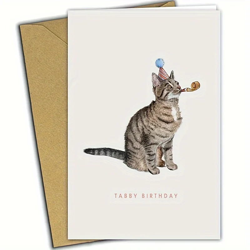 1PC Tiger Spotted Cat Birthday Card Fun Cat Enthusiast Cards Greeting Card With Envelope