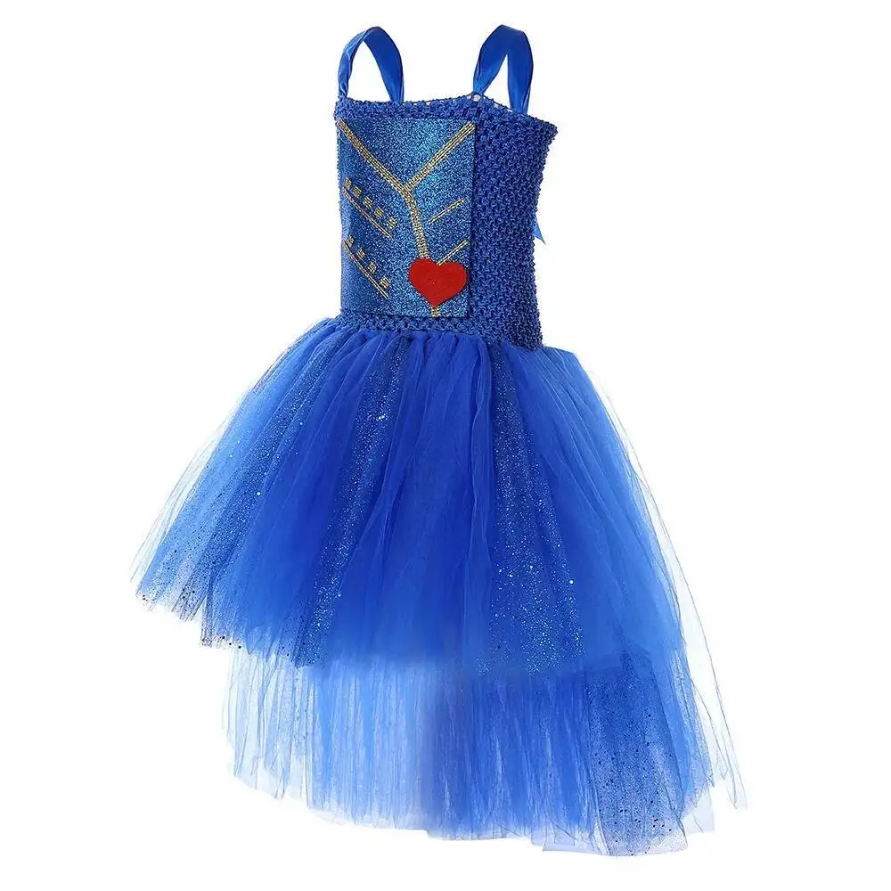 أزياء Royalblue أحفاد إيفي للفتيات فساتين زائدة عالية ومنخفضة للهالوين للأطفال ملابس كرنفال مع تاج