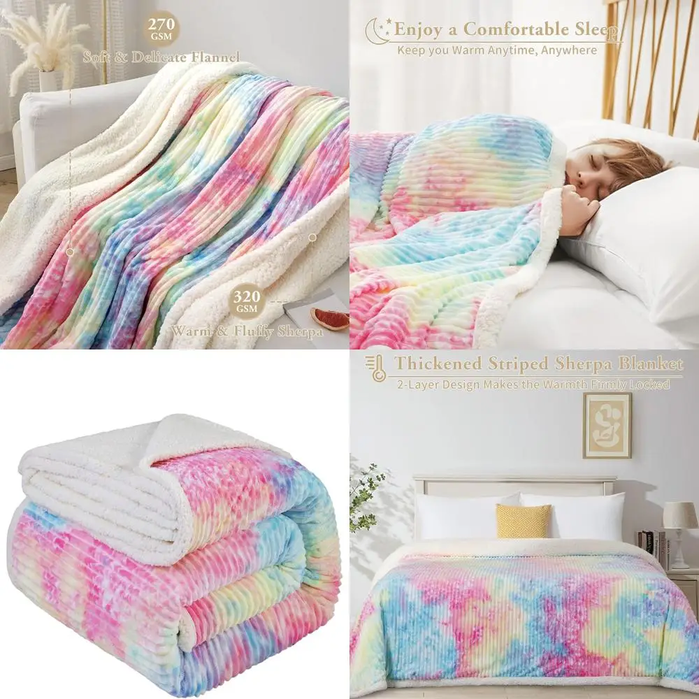 

Двойное полосатое флисовое одеяло из шерпа, плюшевый бархатный двусторонний плед для дивана, 65x90 дюймов