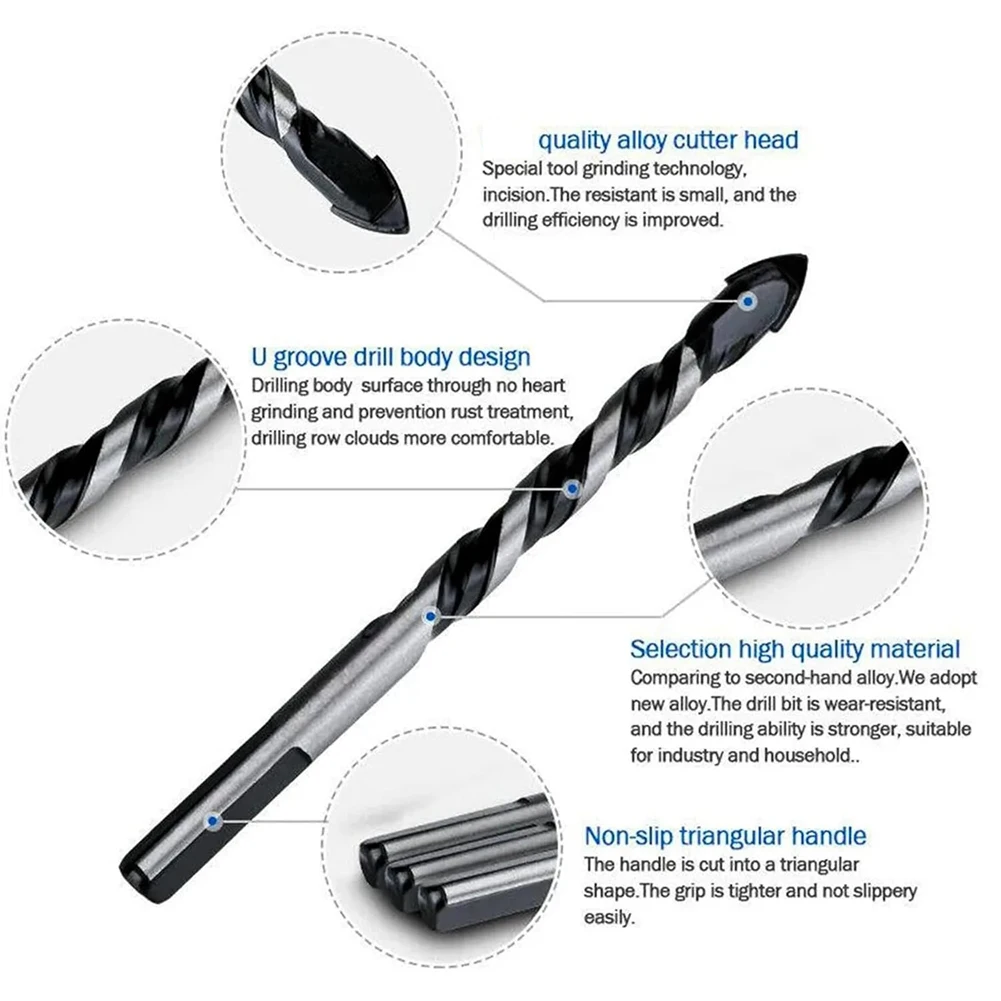 -A14E Masonry Drill Bit Set For Glass/Tile/Plastic/Wood/Concrete/Cement/Metal, Professional Carbide Drill Bits,Set (1/8-1/2In)