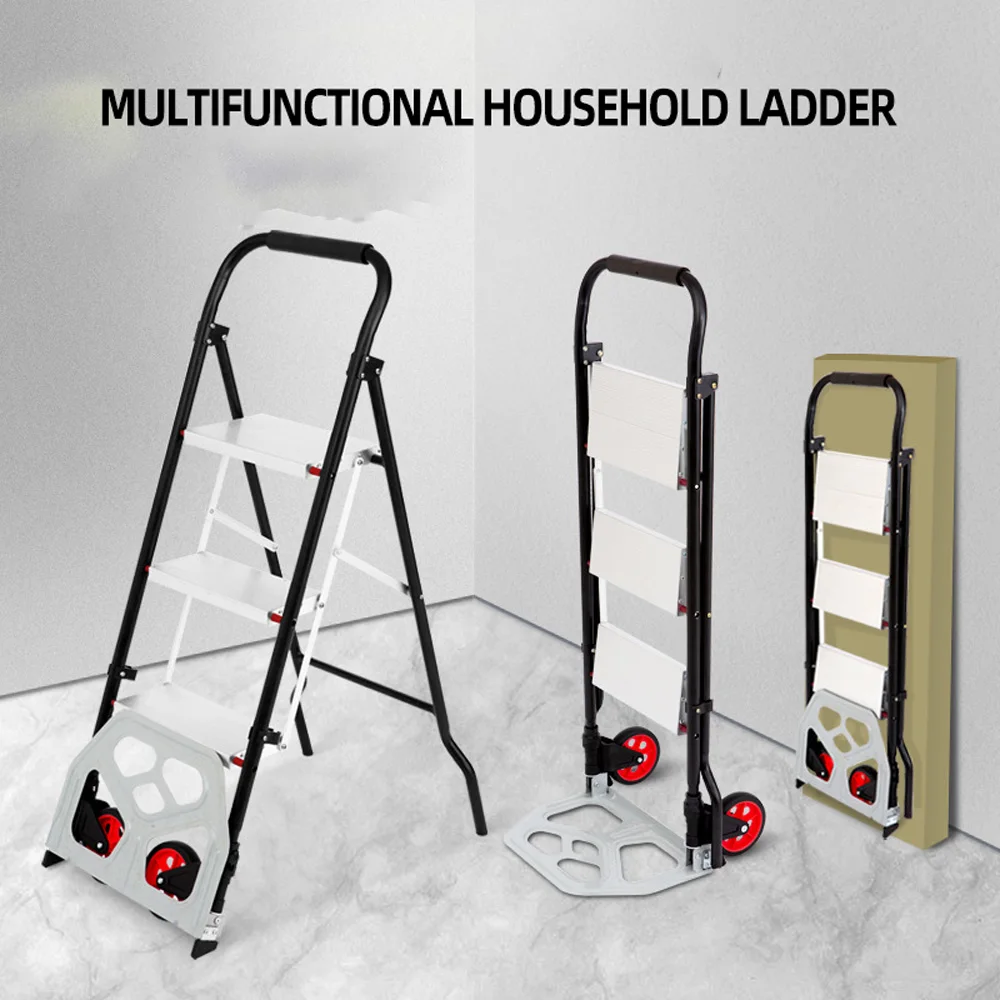 Multi Functional Folding Trolley, Folding Ladder, Household Aluminum Alloy Ladder, Hand Cart Portable Shopping Trolley Car