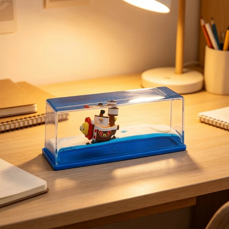Botella de Líquido con Barco Pirata Flotante One Piece Thousand Sunny Merry, Caja de Líquido con Barco Insumergible, Decoración de Escritorio de Anime, Regalo