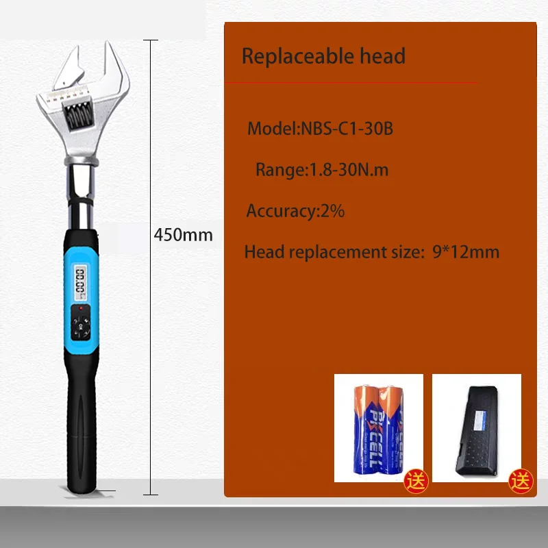 

Цифровой динамометрический ключ с регулируемой головкой 1/2 дюйма/1/4 дюйма/1/8 дюйма, динамометрический ключ со сменной головкой 30 Нм