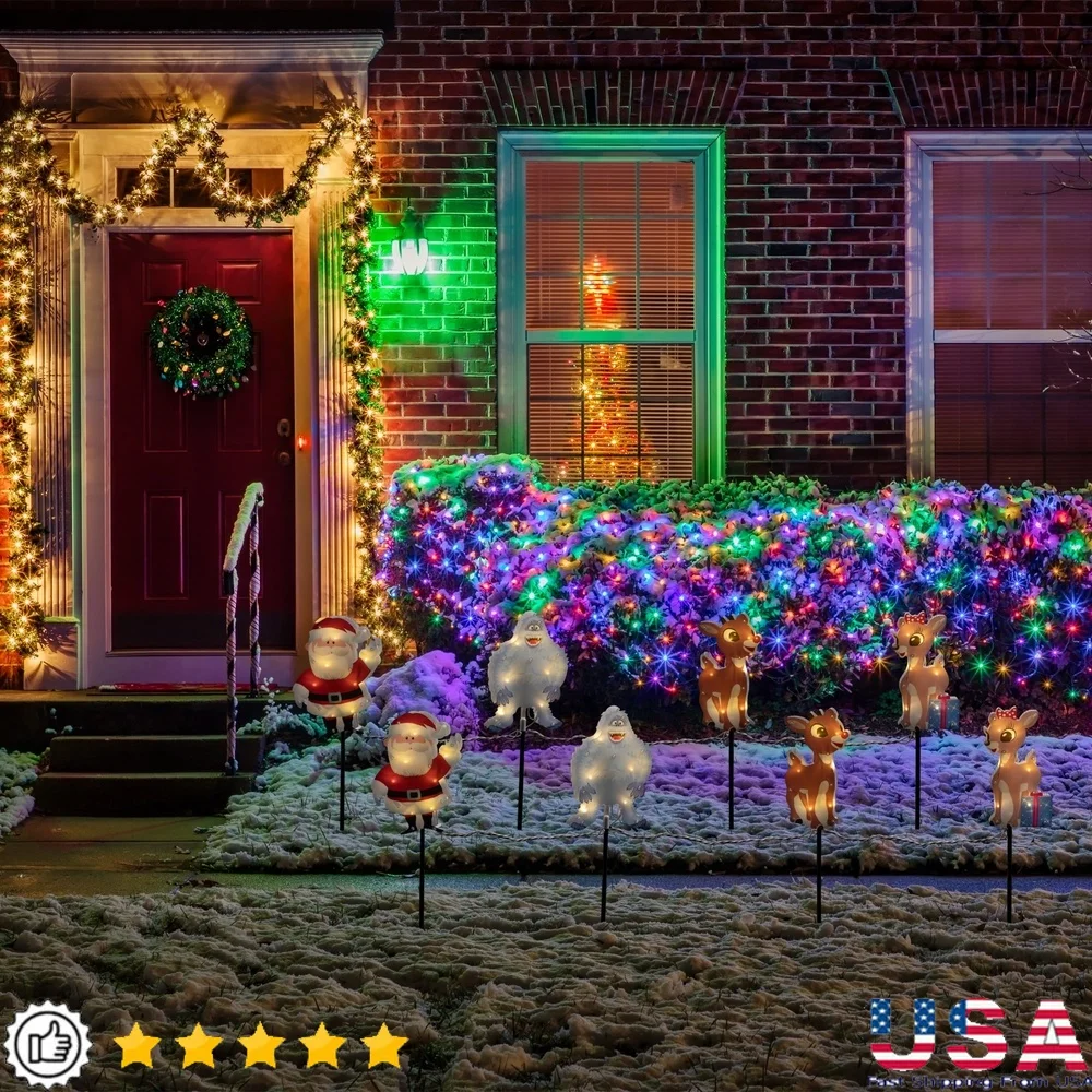 

Lighted Rudolph Friends Christmas Pathway Markers Set of 4 Pre-Lit Clear Mini Lights Outdoor Holiday Decorations Suction Cups