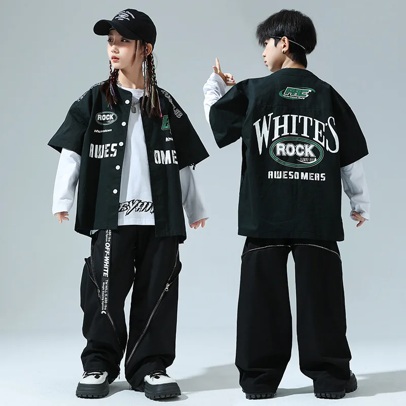 Costume de spectacle de danse de rue américaine pour enfants, ensemble trois pièces personnalisé pour garçons, Costume de piste de scène de danse Jazz pour filles