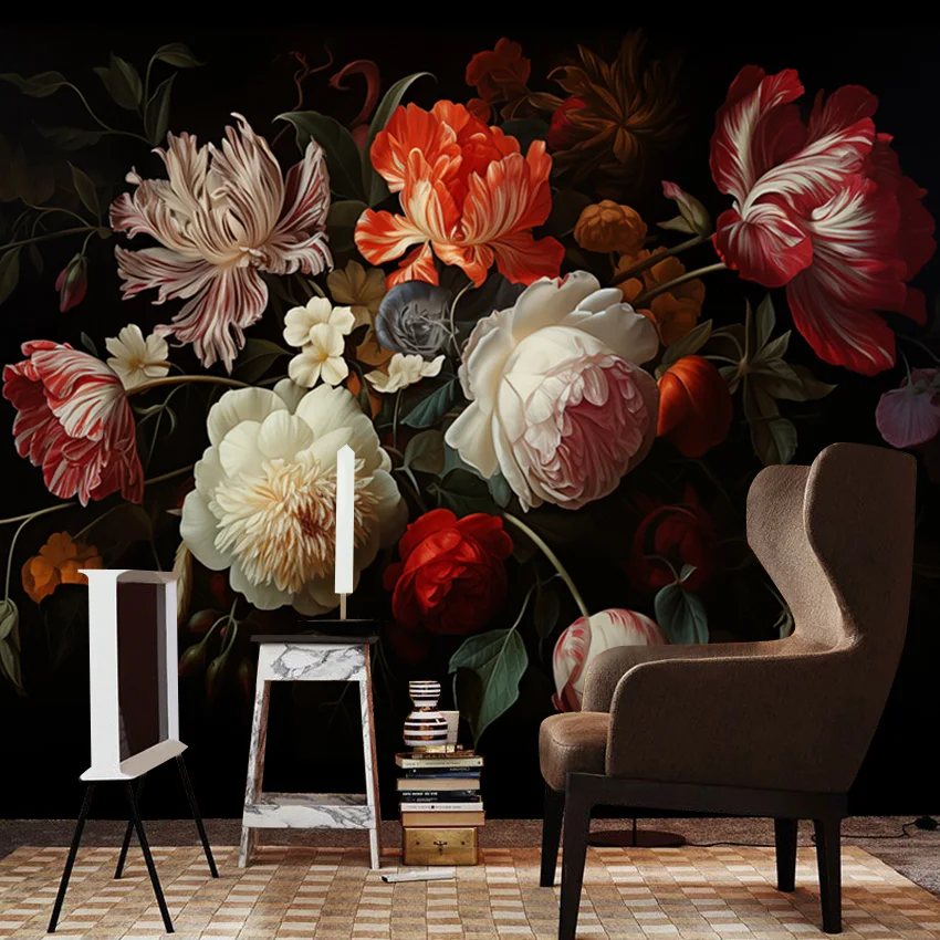 21+ Nature Bouquet Botanical Floral Red Rose Peel n Stick Wallpaper for Living Room Bed Contact Wall Art Papers Home Decor Mural
