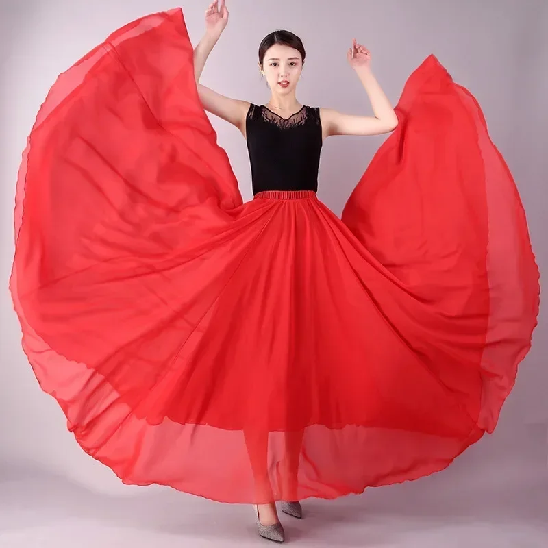 720 Silky Sheer Chiffon Maxi Skirt Ballet Women Gypsy Skate Long Skirts Dancer Practice Wear Professional Stage Dance Skirt