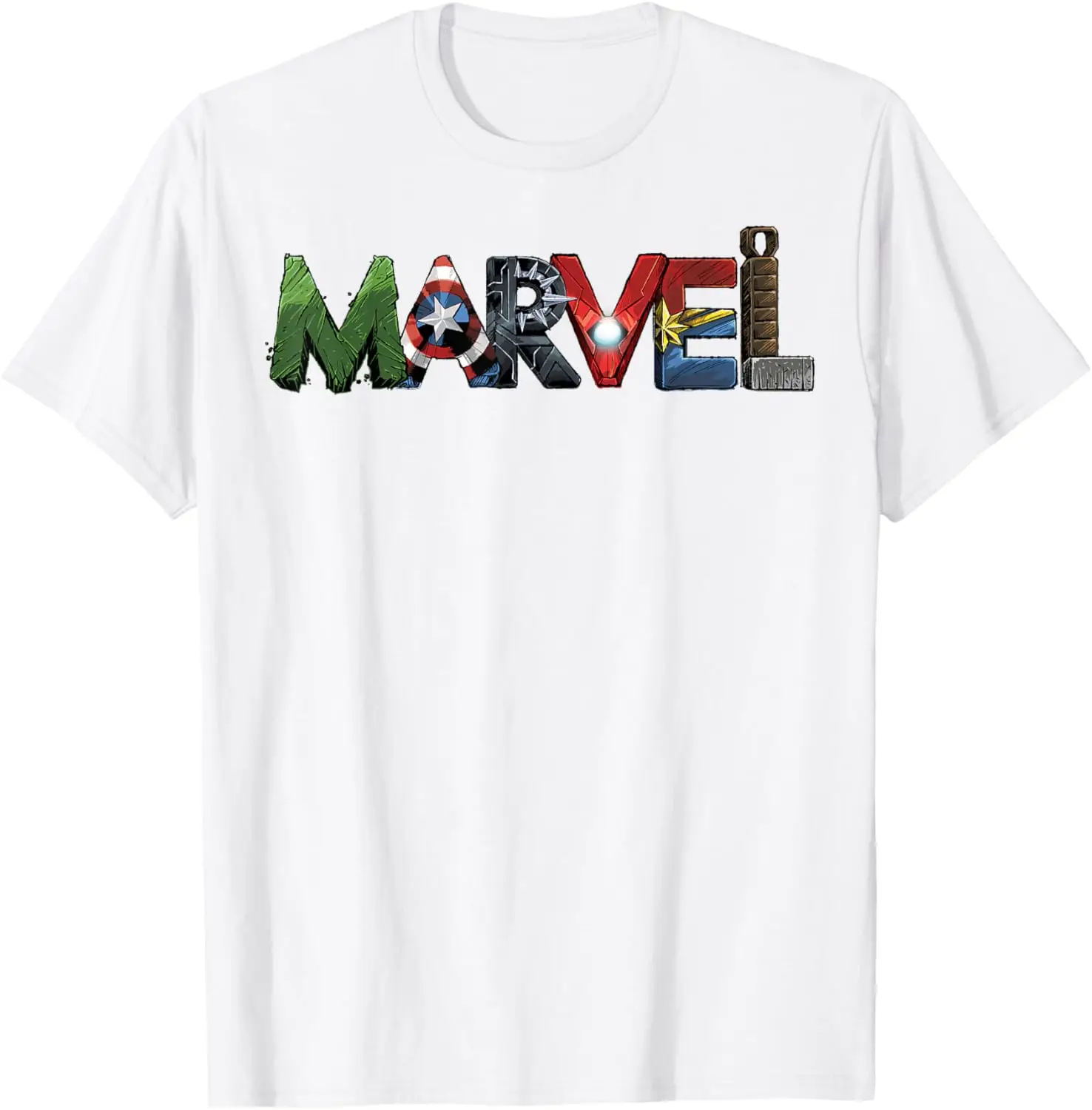 

2025 New Marvel Avengers Fashion Pure Cotton T-shirt Retro Street Grid Commuter Y2k Harajuku Suitable for Both Men and Women