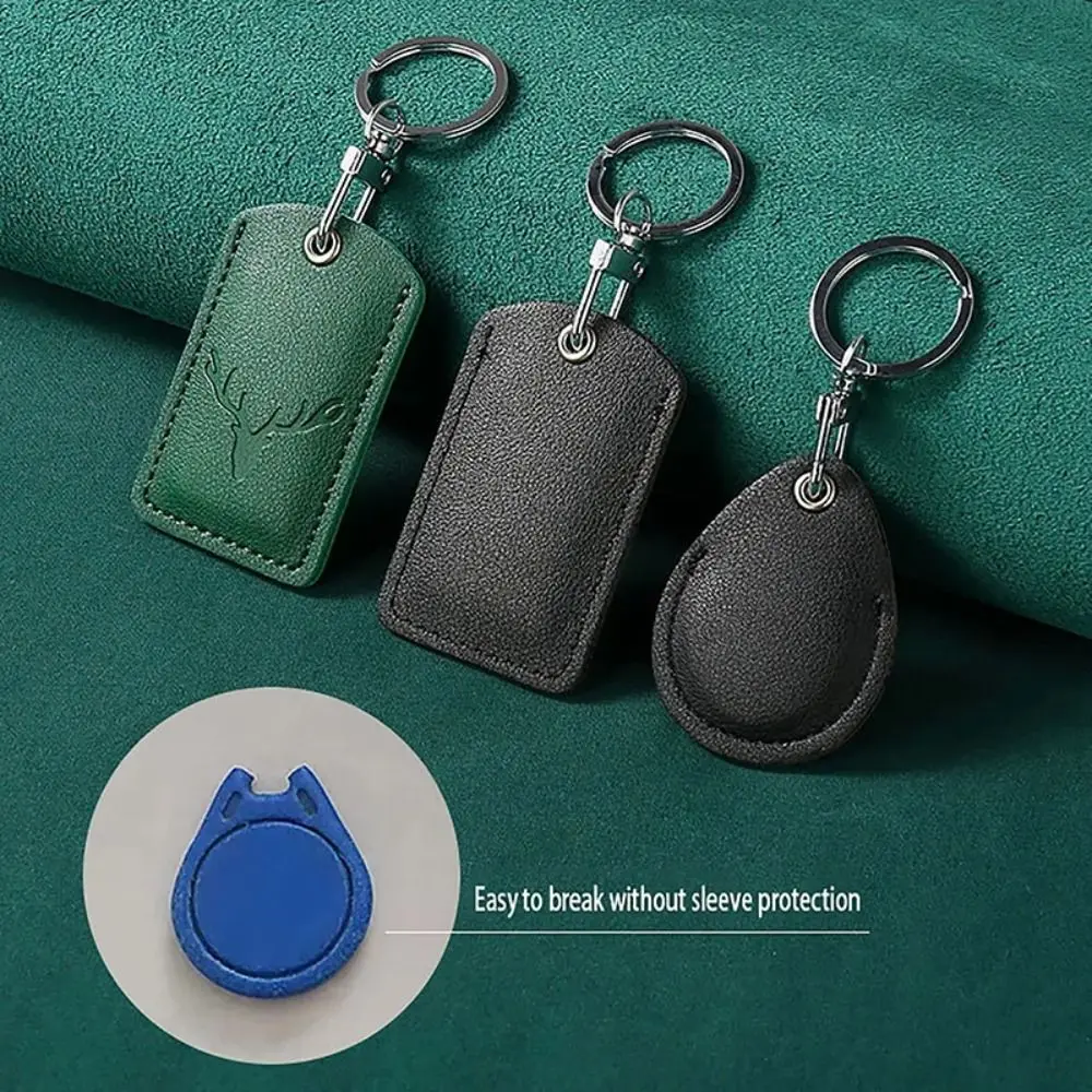 Leather Access Card Case Fingerprint-proof Anti-fall Card Holder Keychain Accessories Anti-lost Key Tag Ring Universal