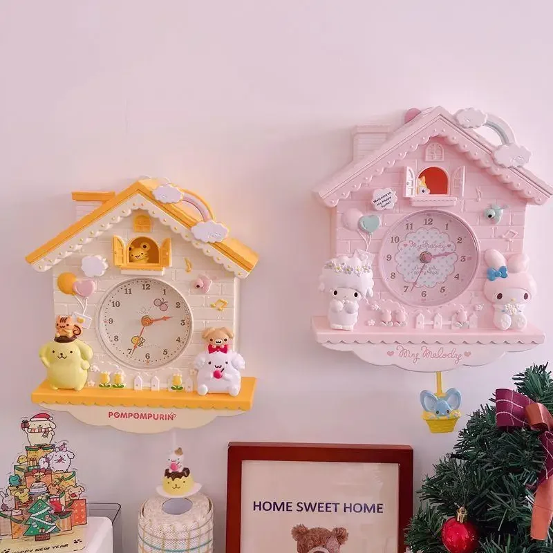 Sanrio Collection-reloj colgante de pared para dormitorio, adorno colgante de pared decorativo, melodía, Gemini, Tamagotchi Kitty, bonito columpio