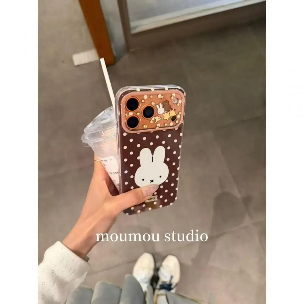 เคสโทรศัพท์มิฟฟี่ บันนี่ ลายจุด สำหรับไอโฟนสีน้ำตาล เคสใสกันกระแทกพร้อมลายดาว ลายการ์ตูนกระต่าย ฝาครอบโทรศัพท์