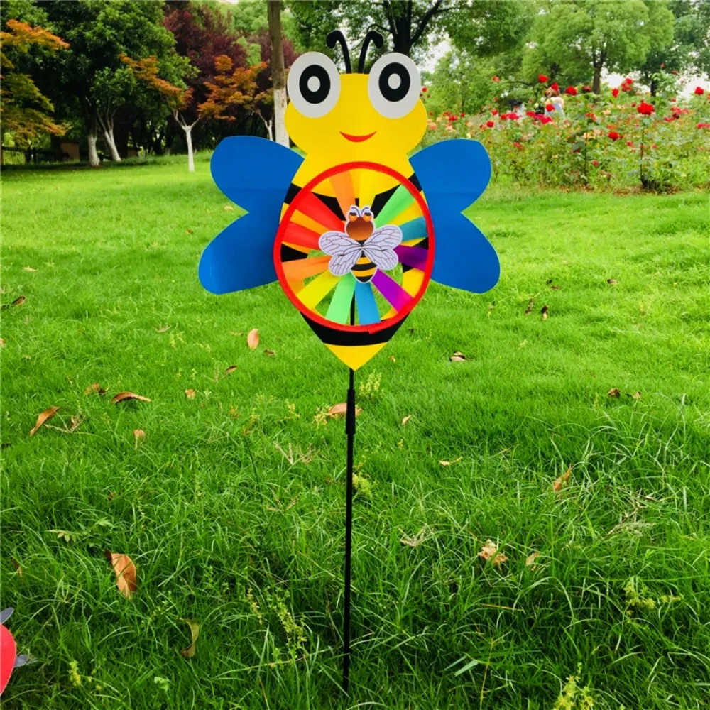 Molino de viento con tallo de cristal de mariposa sellado multiestilos, escarabajo de dibujos animados, pato amarillo, molino de viento colorido de PVC, diámetro de 45cm, colorido