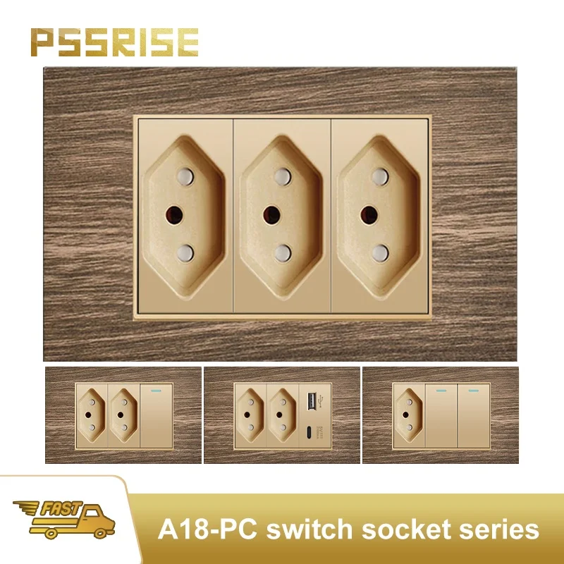 

Стандартная настенная розетка PSSRISE Gold BR с зарядным устройством USB Type-c 2,1 А, панель под дерево, выключатель света, розетка для компьютера, телевизора