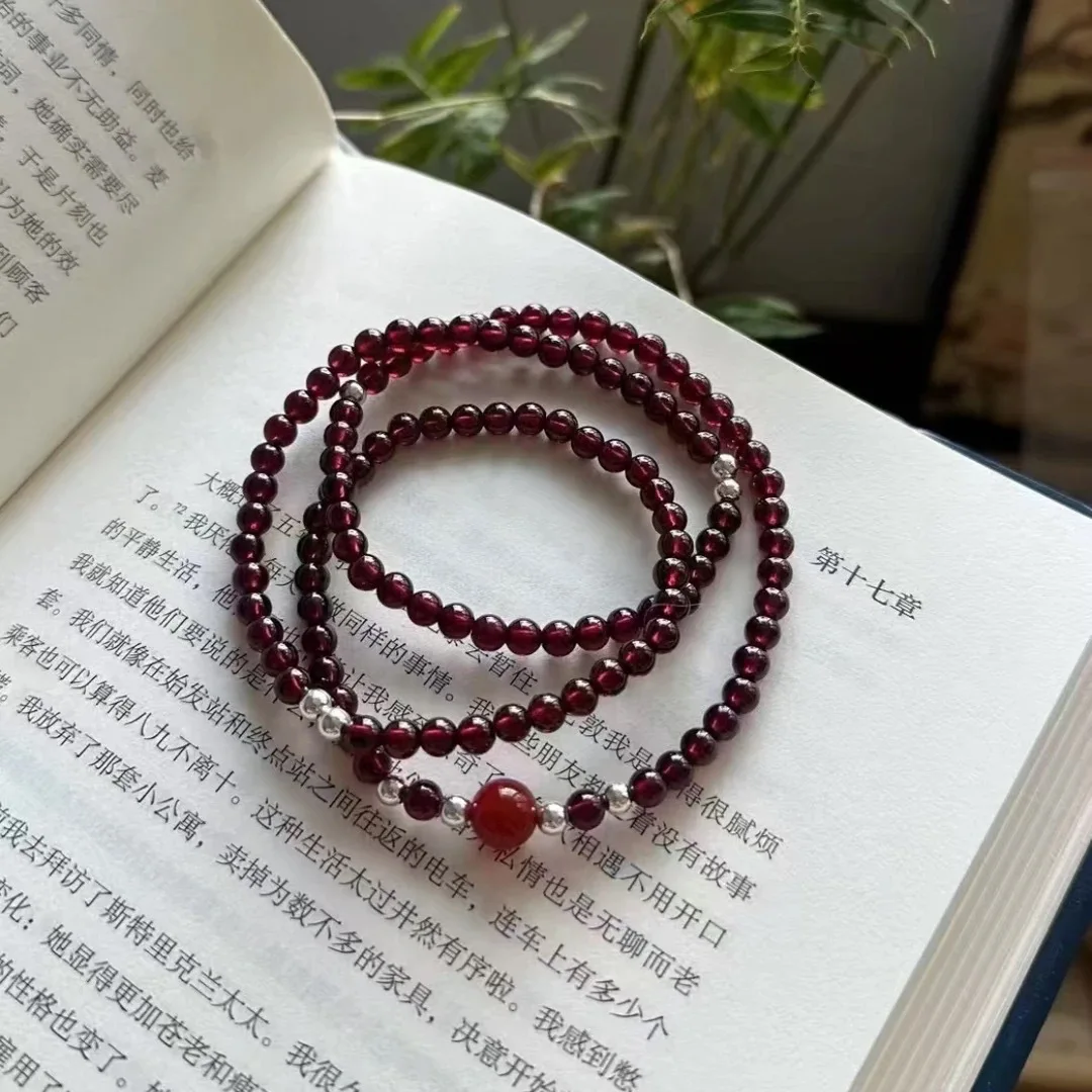 

Genuine Product Guarantee: Buy Fake, Get Ten Times Compensation, Pure Natural Pomegranate Three-Circle Bracelet, Niche Light Lux