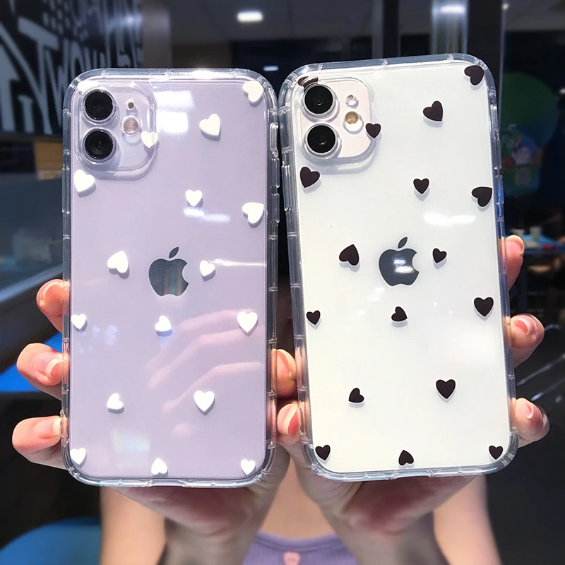 

Fashion Love Heart Transparent Soft Phone Case For iPhone 11 13 14 Pro MAX X XS XR 12 Mini 7 8 plus SE2020 Cute Wave point Cover