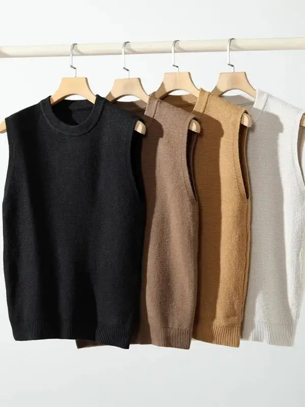 

Faionable round Ne Knitted Vest Versatile oulder Coat Men's Autumn Winter Warm Casual Woolen Vest Stand Fit Youth Trend