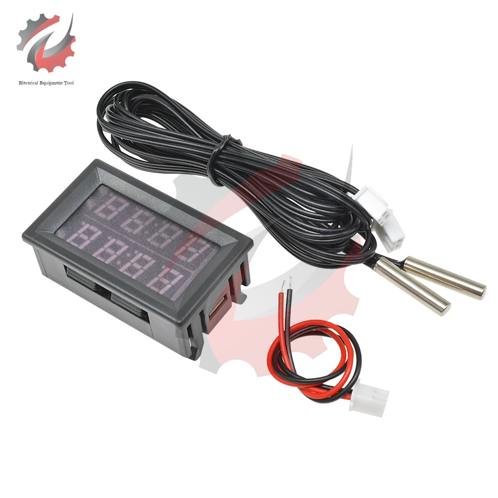 DC 5V 12V 24V 4 Digit Digital LED Dual Display Thermometer Controller NTC Waterproof Temperature Sensor Tester For Aquarium Car