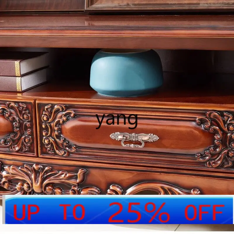 

LMM marble TV cabinet solid wood carving flower floor cabinet living room small apartment supporting home