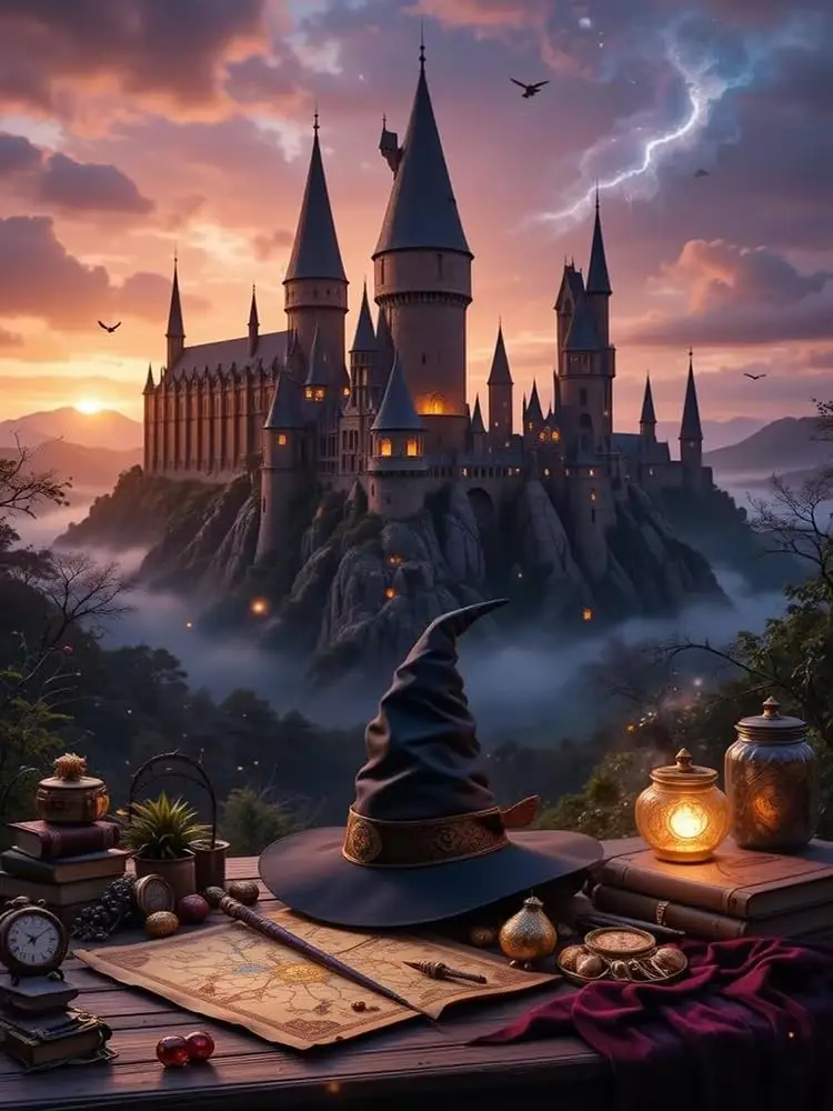 

Magic Castle Diamond Art Kits for Adults,5D Magic Hat Full Round Drill Diamond Painting Kits for Adults Beginners,DIY Diamond