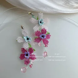 Fresh Rose Pink Flower Beading Dangle Earrings Girl Romantic Holiday All Match Jewelry Earrings Festival Gift