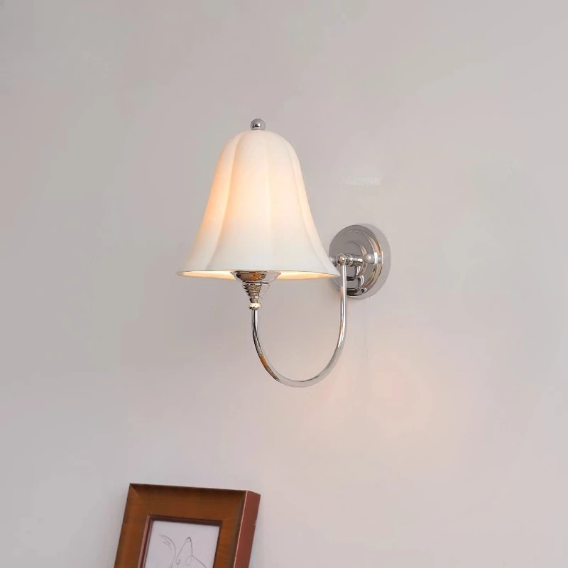 

Bauhaus Chrome/copper Iron Arm Wall Lamp White Ceramics Lampshade Moden Living Room Bedroom Kitchen Restaurant Sconces LED Light