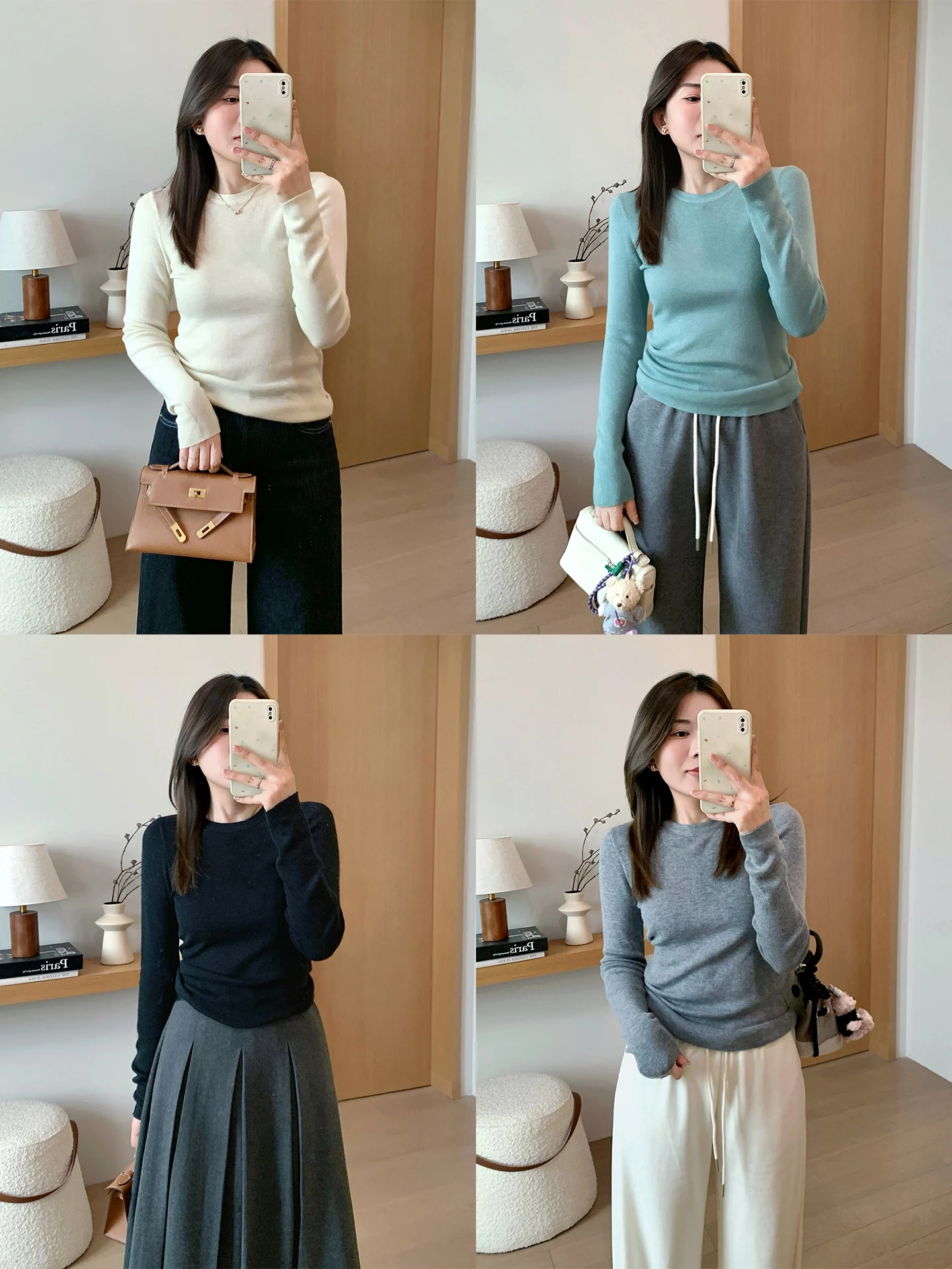 

Zhou i Women's Wool Blend Knitted Sweater Long Sve round Ne Soft Comfortable Slimming Base Layer irt Commute Sle