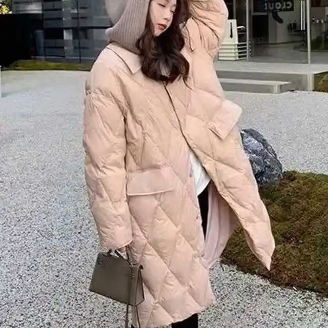2022 Winter Women Korean Temperament Commute Knitted Hooded Down Jacket Japanese College Style Sweet Long White Duck Down Jacket