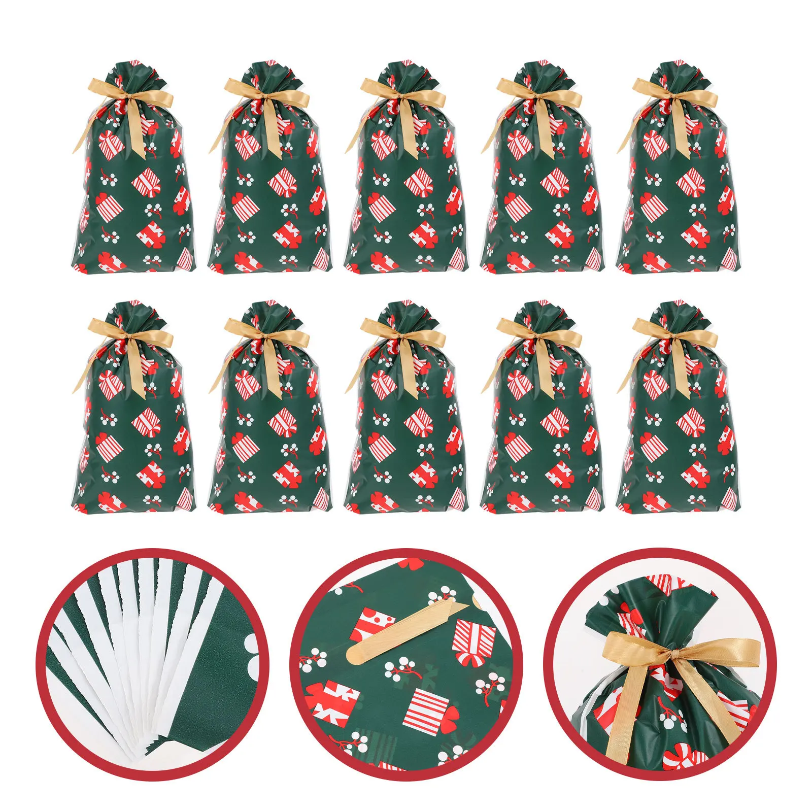 

10Pcs Xmas Drawstring Gift Pouches Lightweight Practical Sweets Bags for Holiday Gifts Xmas Drawstring Gift Bags
