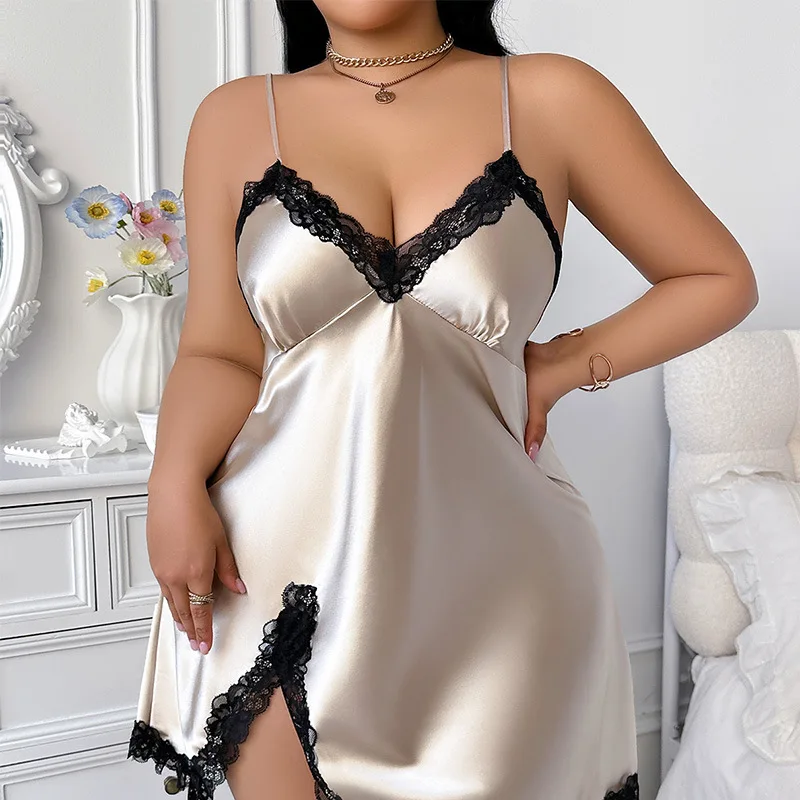 1pcs Smooth Satin Imitation Silk Women Sexy Back Cami Night Dress Thin Straps Plus Size All Season Sleepwear