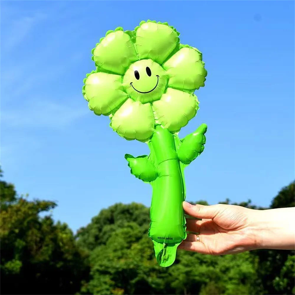 20Pcs Colorful Green Leaf Daisy Flower Foil Handheld Balloons Sunflower Ballon Children Toy Wedding Birthday Party Decorations