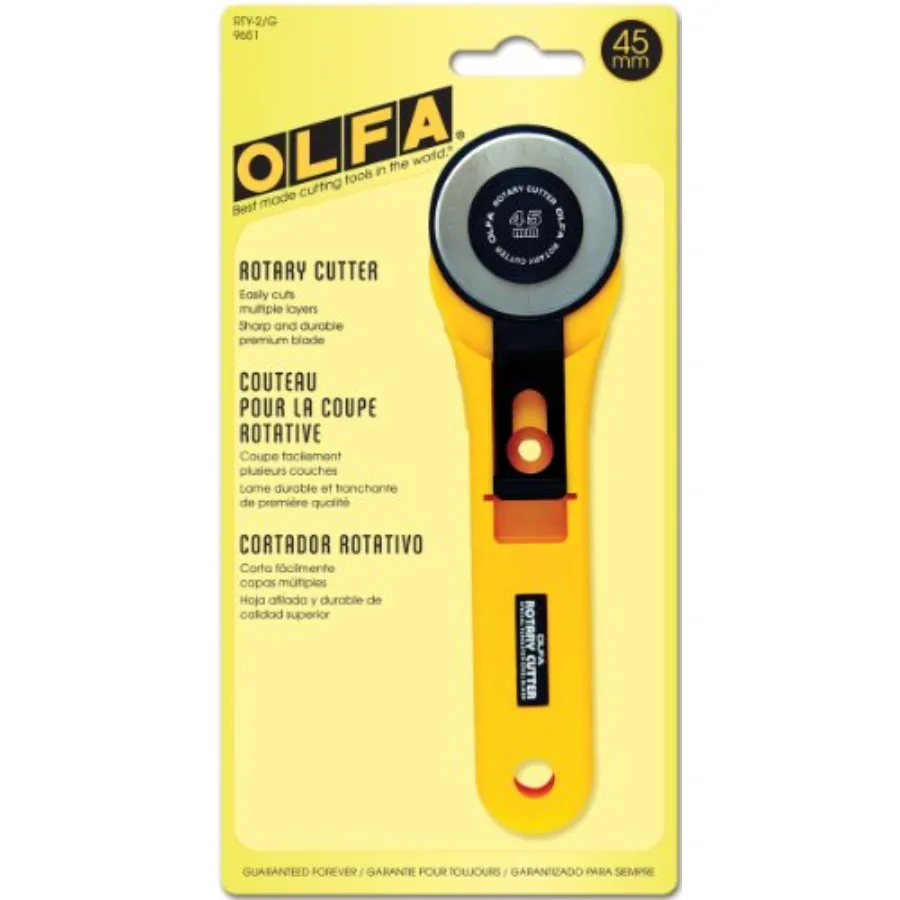 

Роторный резак с прямой ручкой 45 мм RTY-2/G с защитным кожухом лезвия для точной резки при рукоделии и шитье, идеально подходит для квилтинга