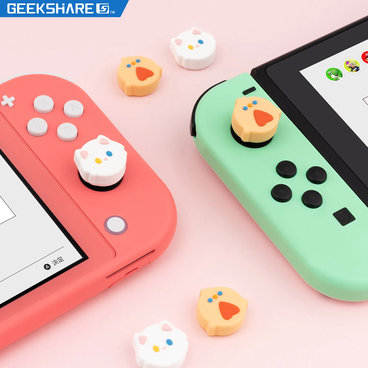 Gato Chick suave pulgar Stick Grip Cap Joystick cubierta protectora para Nintendo Switch NS Lite Joy-con controlador Thumbstick caso