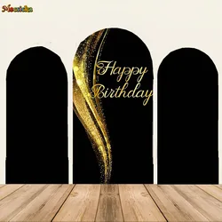 Mocsicka 2-Sided Arch Backdrop Cover Black Solid Color Golden Glitter Adult Birthday Party Decoration Background Photocall Props