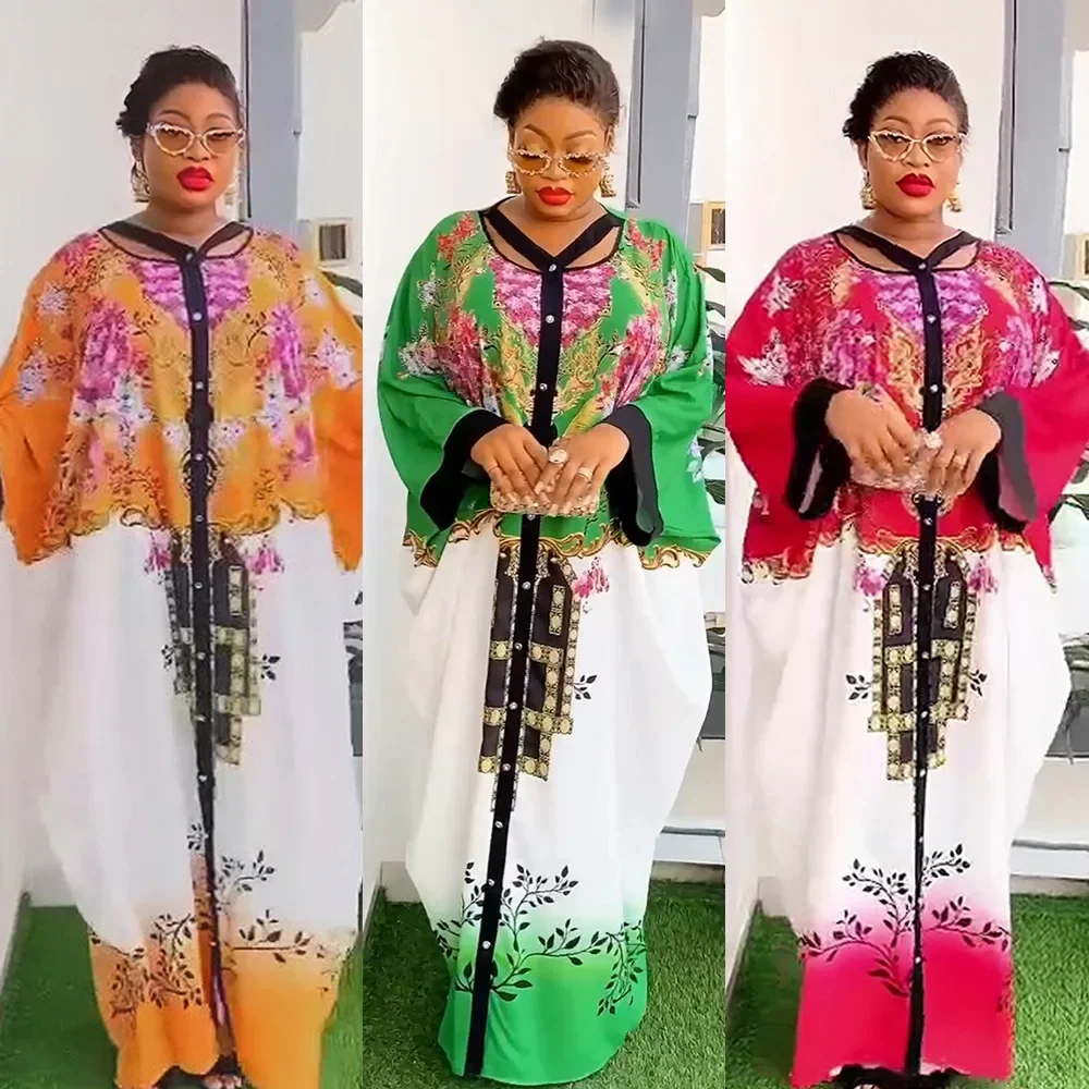 Abiti Plus Size abiti africani per le donne estate elegante africano manica lunga stampa lungo Maxi vestito musulmano caftano Abaya abiti