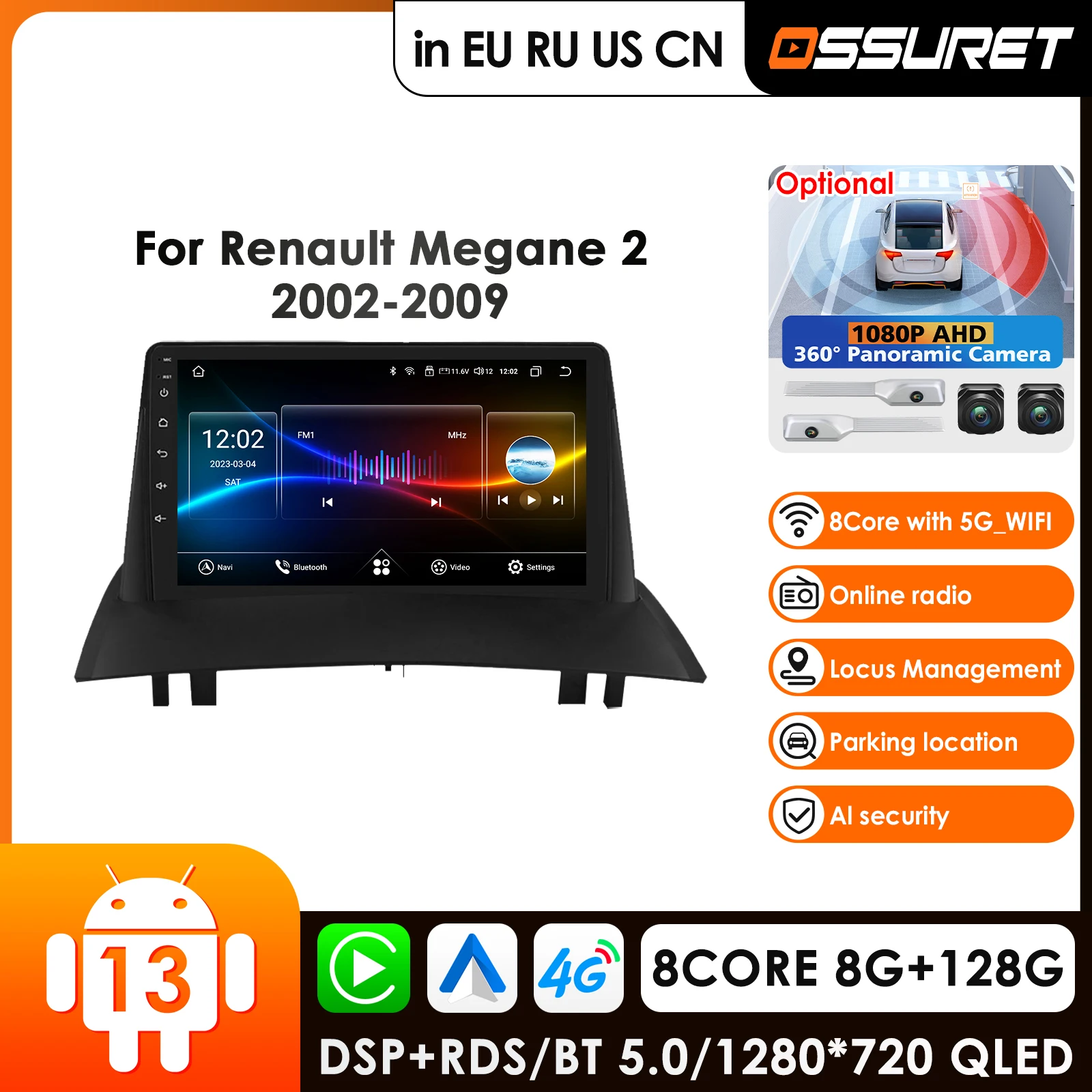 

9 inch AI Car Intelligent Systems Carplay 4G Android 13 Car Radio for Renault Megane 2 2002-2009 Multimedia Video Player GPS DSP