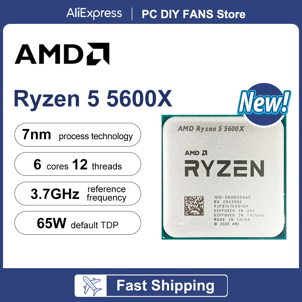 AMD Ryzen 5 5600X Новый R5 5600X 6-ядерный 12-поточный процессор 4,6 ГГц 7 нм DDR4 L3 = 32 МБ 100- 000000065   Розетка AM4 TDP 65 Новая, но без вентилятора