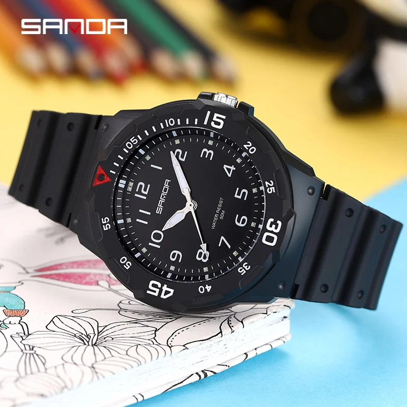 SANDA-reloj de cuarzo para hombre, cronógrafo informal de silicona, resistente al agua, de lujo, a la moda, 6019