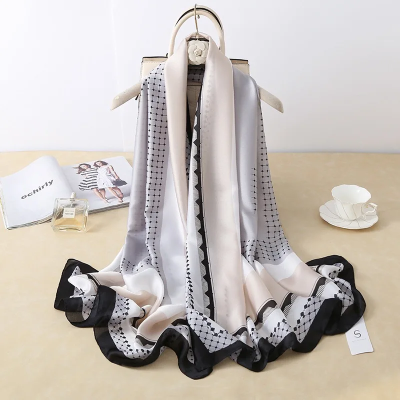 180*90cm Luxury Brand  Silk Scarf Women muffer lady Shawls Wraps Spring Hijab Bufanda Foulard Female Bandana Beach Stoles 2022